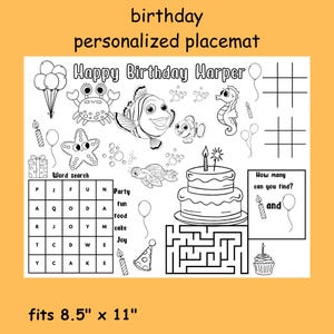 Personalized Under the Sea Birthday Placemat: Kids Coloring Activity (PDF)