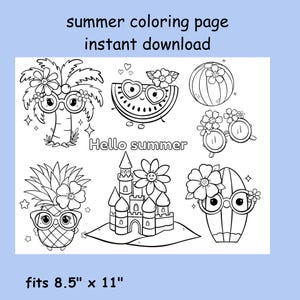 Summer coloring Placemat, Printable Summer Coloring Page, Summer themed coloring page For kids, instant download