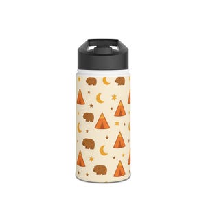 Adventure Bear Water Bottle, Camping Gear, Insulated Flask, Travel Mug, Outdoor Drinking, Cute Nature Design