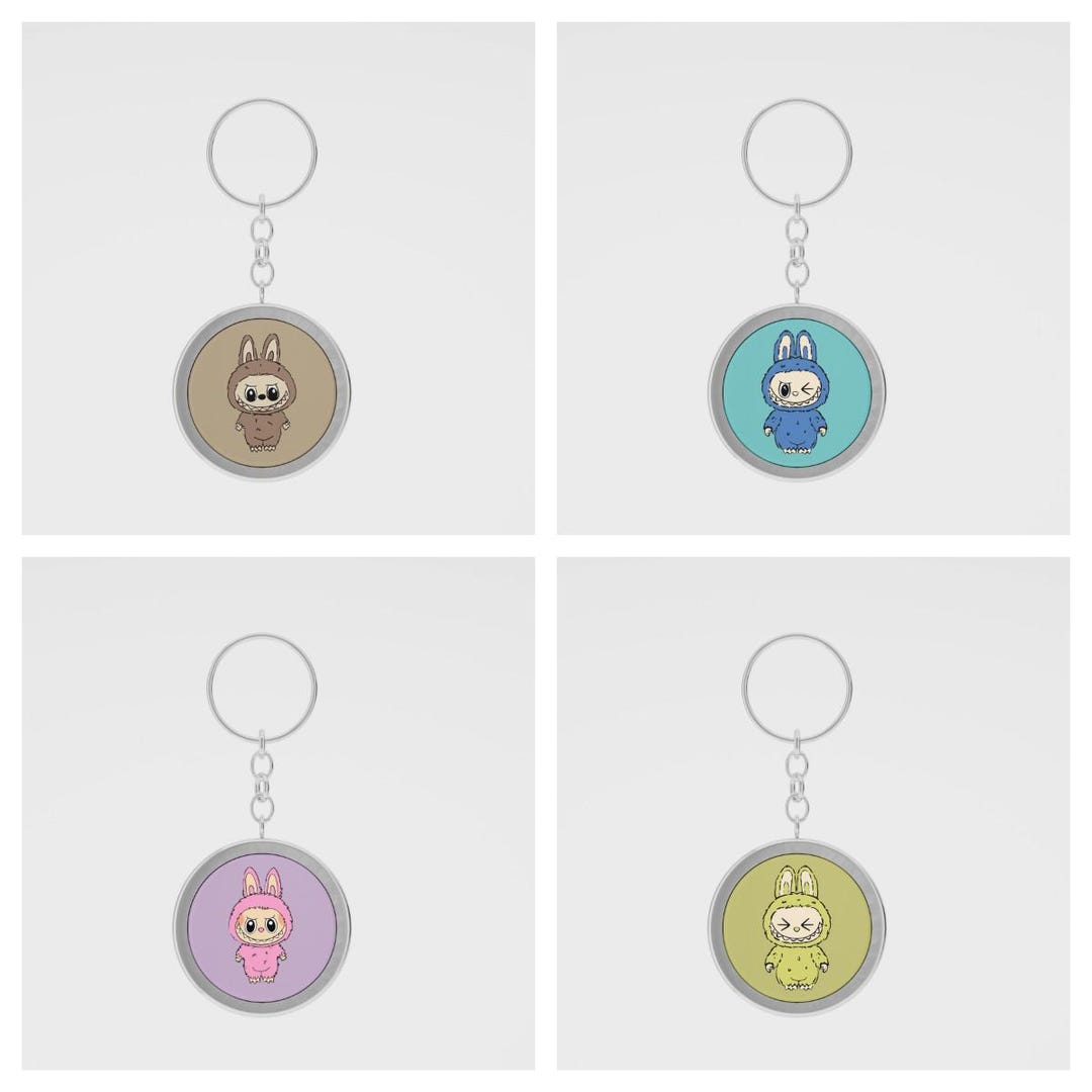 Labubu Keychain Kit Labubu Keychains, 4 Color Keychain, Keychain, Pink, Brown, Yellow, Blue ...