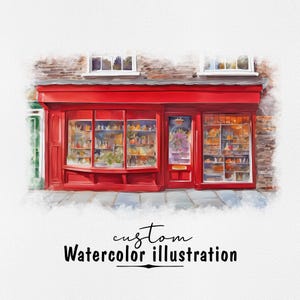 Custom Storefront Watercolor Painting, Business Front, Commercial Building Painting, Restaurant, Bar, Boutiques, For Business Owner
