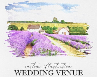 Custom Watercolor Wedding Venue Illustration, Digital Watercolor Wedding Venue Gift, Custom Digital Illustration