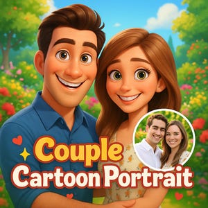 Custom Couple Cartoon Portrait, Personalized Digital Art from Photo, Cartoon Couple Drawing, Anniversary Gift Idea