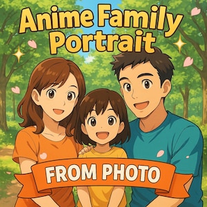 Custom Anime Family Portrait from Photo – Personalized Cartoon Style Drawing – Unique Family Gift – Digital Anime Art Commission for Couples