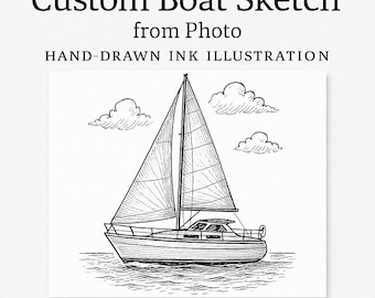 Custom Boat Sketch from Photo – Hand-Drawn Ink Illustration – Personalized Sailboat or Yacht Drawing