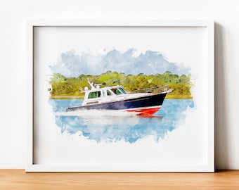 Custom watercolor yacht portrait, Gifts for boyfriend, Custom painting from photo, Fathers Day gifts, Boat painting from photo, Gift for him
