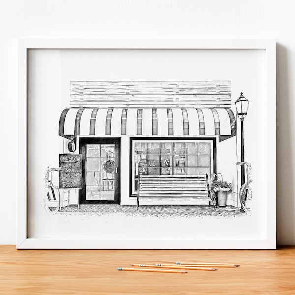 Custom Business Sketch, Drawing From Photo, Business Front, Commercial Building illustration, Restaurant, Bar, Boutiques, For Business Owner