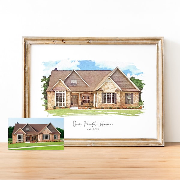 Custom Home Portrait Watercolor Drawing, Water Color House Painting From Photo, Watercolor House Portrait From Photos