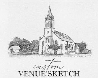 Custom Wedding Venue Illustration, Wedding Venue Sketch Invitation, Illustrated Venue Drawing Wedding Invite