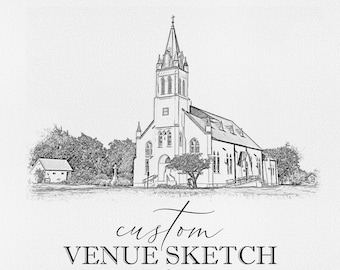 Custom Wedding Venue Illustration, Wedding Venue Sketch Invitation, Illustrated Venue Drawing Wedding Invite