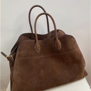 VERSATILE COMMUTER TOTE: Stylish, roomy, handmade, handcrafted suede tote perfect for business and trave