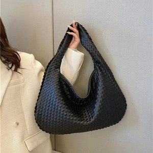 Handcrafted Vegan Leather Shoulder Bag - Stylish and Sustainable,Sardine-Inspired Large Woven Designer Bag - Vegan & Chic