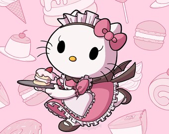 Pink Sweets - Cute Cat Maid Cafe Poster