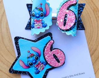 Gorgeous Stitch Glitter Birthday Hairbow And Birthday Badge Set Hair Bow Clip Age 1 2 3 4 5 6 7 8 9 Birthday Girl Birthday Party