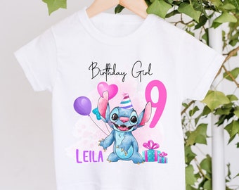Children's Personalised Cute Stitch Birthday Girl T-Shirt Boys Girls Unisex Kids Clothing  Birthday Any Age 1 2 3 4 5 6 7 8 9 10 11 12 etc
