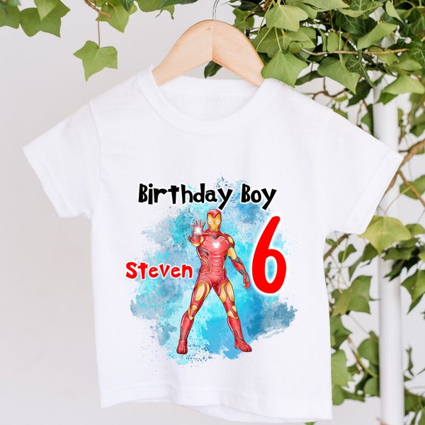 Children's Personalised Iron Man Birthday Boy T-Shirt Boys Girls Unisex Kids Clothing Super Hero Superhero Birthday Party