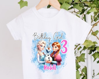 Children's Personalised Frozen Birthday Girl T-Shirt Girls Unisex Kids Clothing  Birthday Any Age 1 2 3 4 5 6 7 8 9 10 etc Elsa Anna