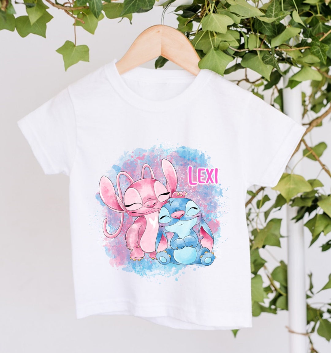Children's Personalised Stitch and Angel Tshirt Boys Girls Unisex Kids