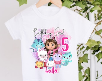 Children's Personalised Gabby's Dollhouse  Birthday Girl T-Shirt Girls Unisex Kids Clothing  Birthday Party