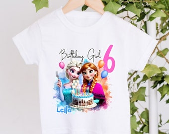 Children's Personalised Frozen Birthday Girl T-Shirt Girls Unisex Kids Clothing  Birthday Any Age 1 2 3 4 5 6 7 8 9 10 etc Elsa Anna