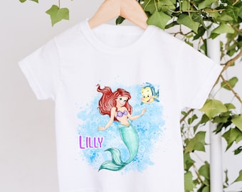 Children's Personalised Ariel The Little Mermaid T-Shirt Boys Girls Unisex Kids Clothing Princess