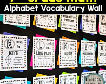 7th Grade Math Alphabet Vocabulary Word Wall for Bulletin Boards