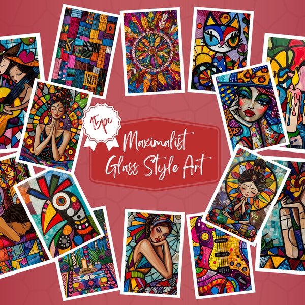 15PC Maximalist Glass Art Prints | Maximalist Posters | Wall Art | Digital Download