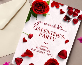 Galentine’s Girls Night|Valentine’s Party Invitation |Canva Template | Editable Printable or Digital | Galentine Invite | Red Valentine Card