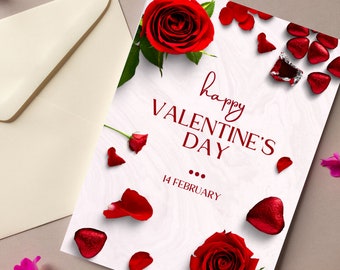Printable Valentine's Day red card Valentine's Day Dinner Invite Editable Printable Download Valentine Couple Happy Valentine Day Card