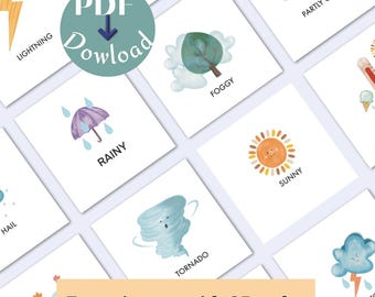 Weather Flashcards: Montessori Preschool Learning (Digital Download)