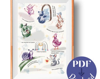 Póster de Afirmación Infantil: Decoración de Salud Mental (Descargar PDF)