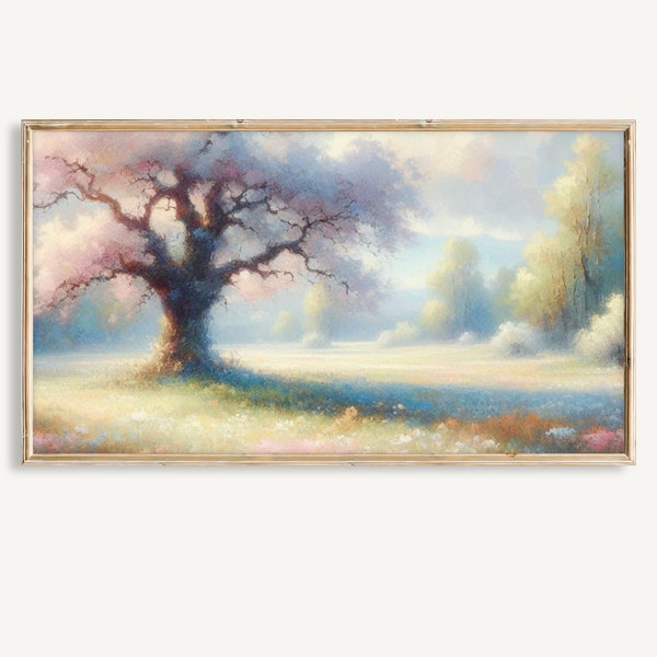 Cotton Candy Oak Tree Tv Frame Tv Oak Tree Landscape Tv Spring Art Muted Pastel Retro Vintage California Oak Tree Framed Art Tv Frame Tv 66