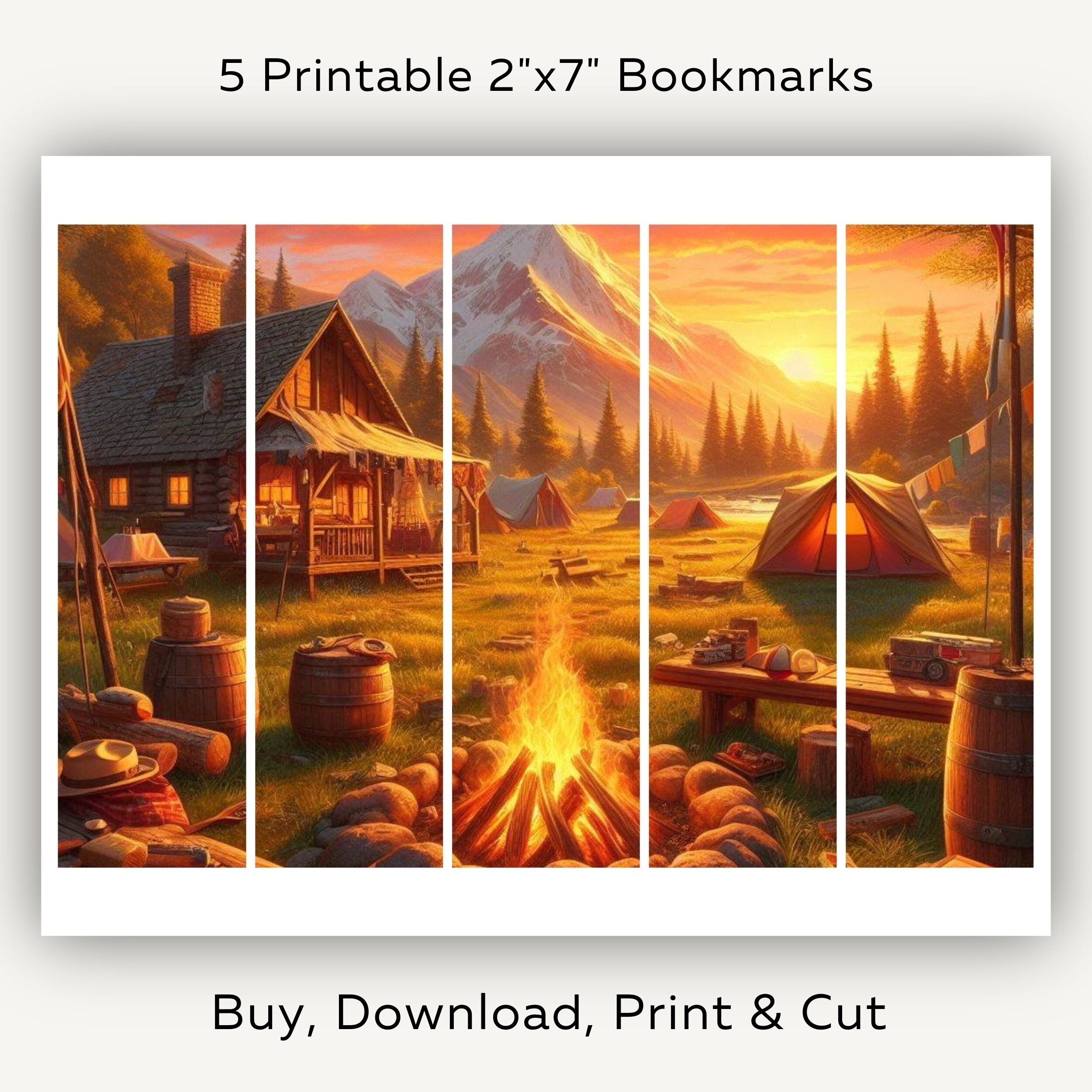 Camping Printable Bookmarks Vintage Campfire Downloadable Book Marks ...