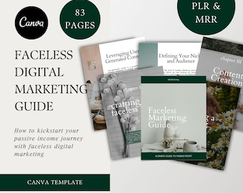 Faceless Digital Marketing Guide With PLR & MRR, Passive Income Canva Template to Resell, Instagram TikTok Marketing Guide Profit