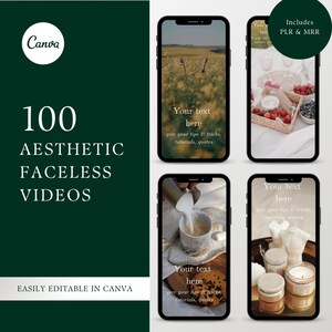 100 Faceless Reels TikTok Videos With PLR & MRR, Aesthetic Minimalist Faceless Instagram Done For You, Social Media, Digital Marketing