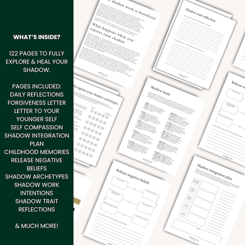 Shadow Topics Shadow Work Journal PLR MRR Resell, Digital Printable Inner Child ...
