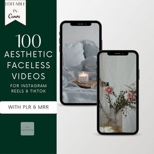 100 Faceless Reels TikTok Videos With PLR & MRR, Aesthetic Minimalist Faceless Instagram Done For You, Social Media, Digital Marketing