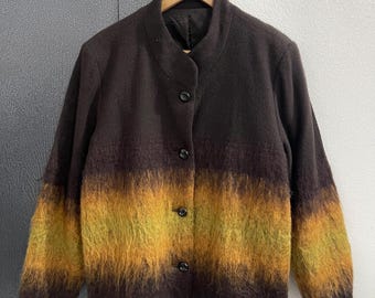 Giacca vintage a righe gialle senza colletto di Unbrand