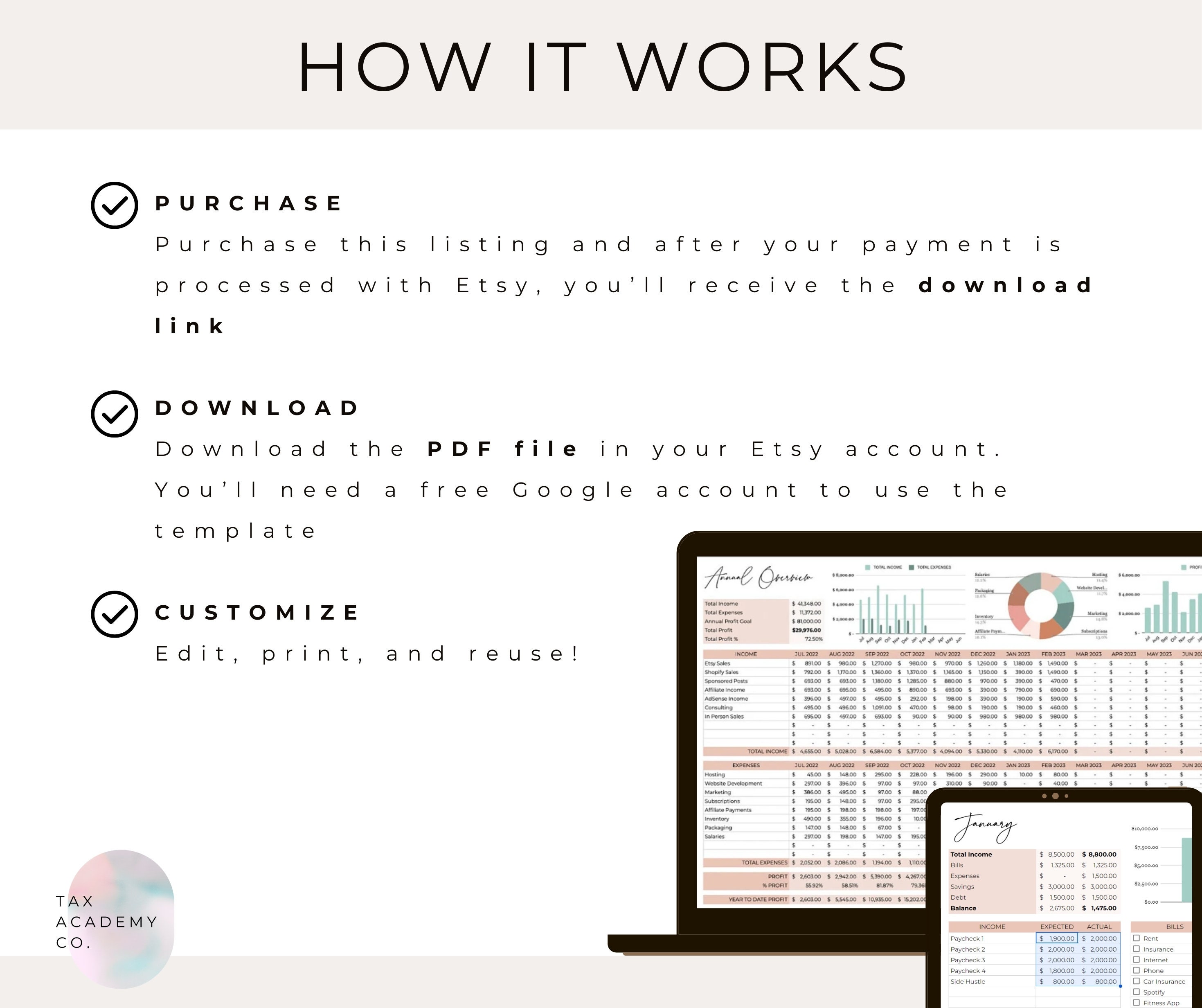 Annual & Monthly Budget Spreadsheet Template - Etsy