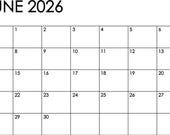 Printable June 2026 Calendar | printable & editable | BIG BLOCKS ( png , svg , jpg , pdf , AI , eps , pdf ) , printable planner