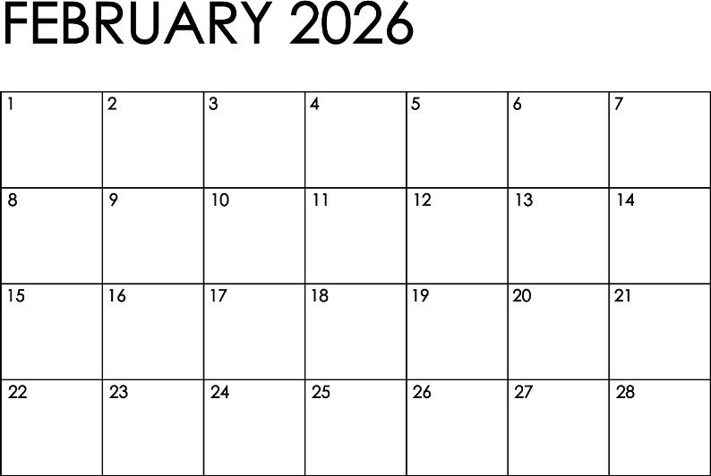 February 26 Calendar , Printable & Editable , Big Blocks ( PDF , SVG ...
