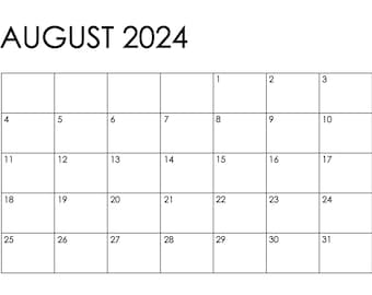 Calendario agosto 2024, EDITABILE, Planner compilabile stampabile per casa e lavoro, Download istantaneo