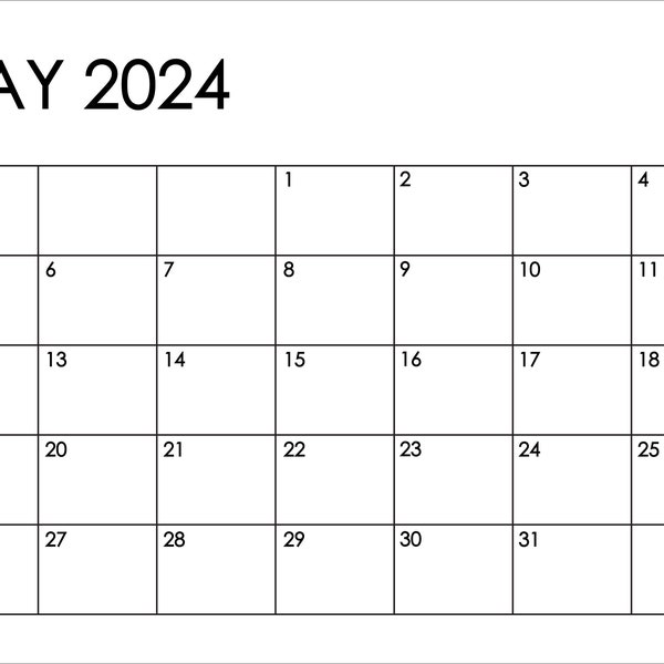 Calendar May 2024 month dates template editable Printable