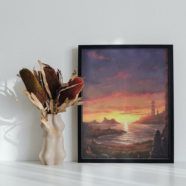 Sunset Oil Paint Vibrant and Peacefull Beach Paint Digital Art Poster Printable