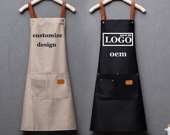 Personalised Kitchen Apron Custom Text Logo Waterproof Pocket Apron  Bib Washable Butcher Waiter Chef Kitchen Home Cafe Cooking Craft Gifts