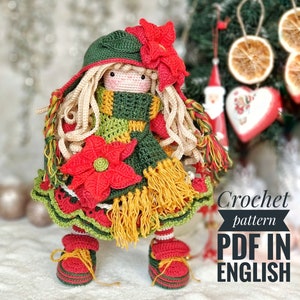 Può includere: Schema all'uncinetto per una bambola di Natale con una stella di Natale rossa, una sciarpa verde e gialla e stivali rossi e verdi. Lo schema è disponibile in formato PDF ed è scritto in inglese. Schema all'uncinetto PDF in inglese.