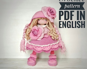 Gehaakt poppenpatroon amigurumi, pop amigurumi roos, haakpatroon, haakpatroon pop, poppenpatroon