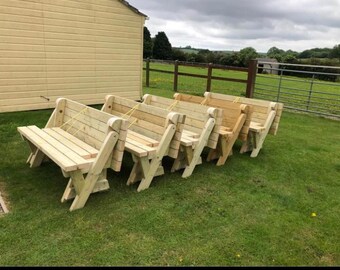 Folding Garden Picnic Table Bench: Heavy Duty Redwood Pine