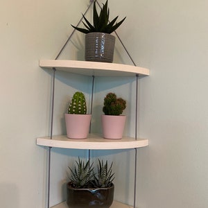White Small Corner Wooden Hanging Decorative Shelving