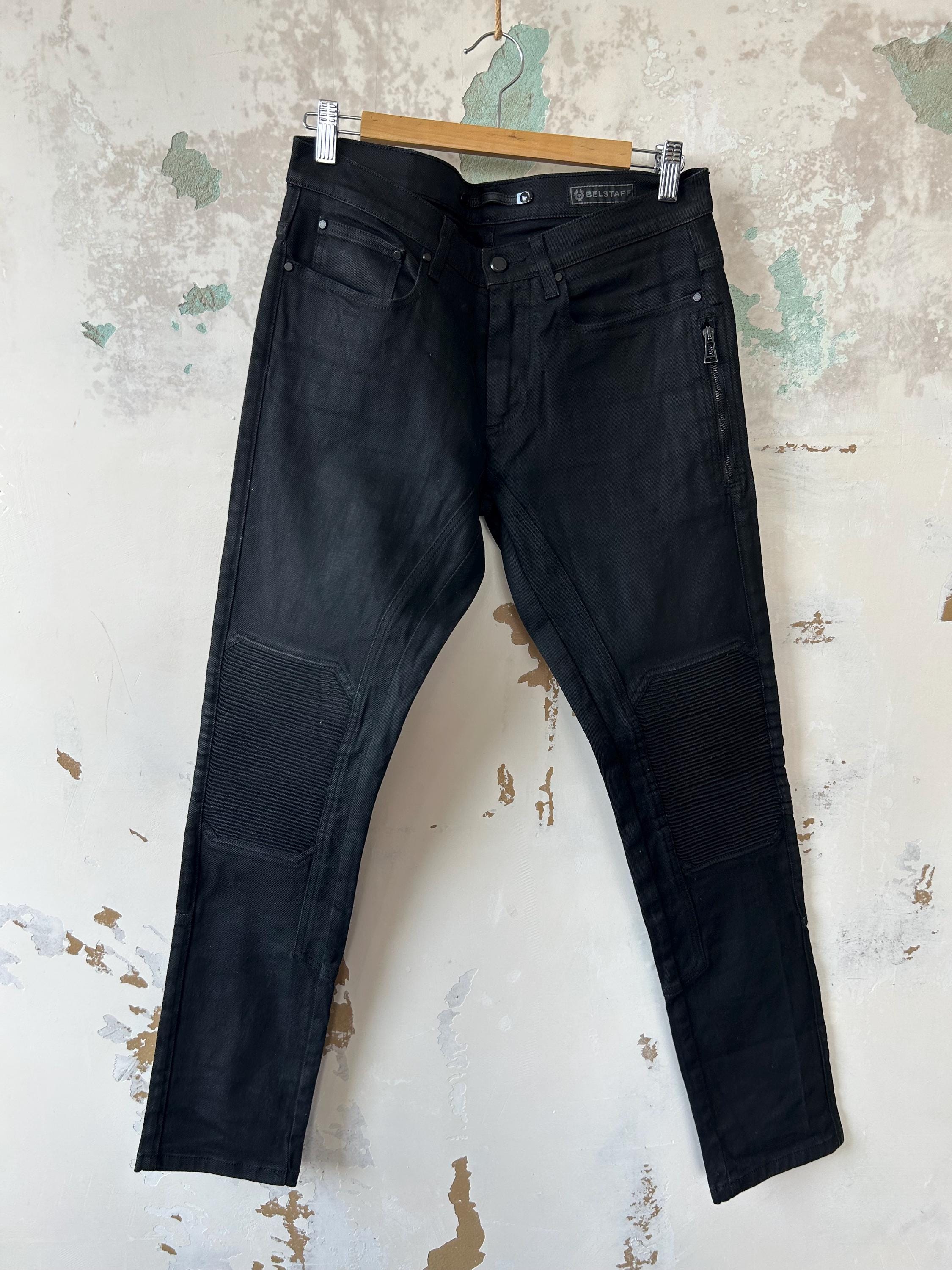 Belstaff Jeans Mens Black Biker Waxed Cotton Stretch Regular 